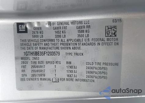 2015 GMC Canyon Sle from USA, damaged, VIN 1GTH6BE35F1203579